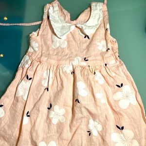Toddler dress pink w flowers, white collar and tie